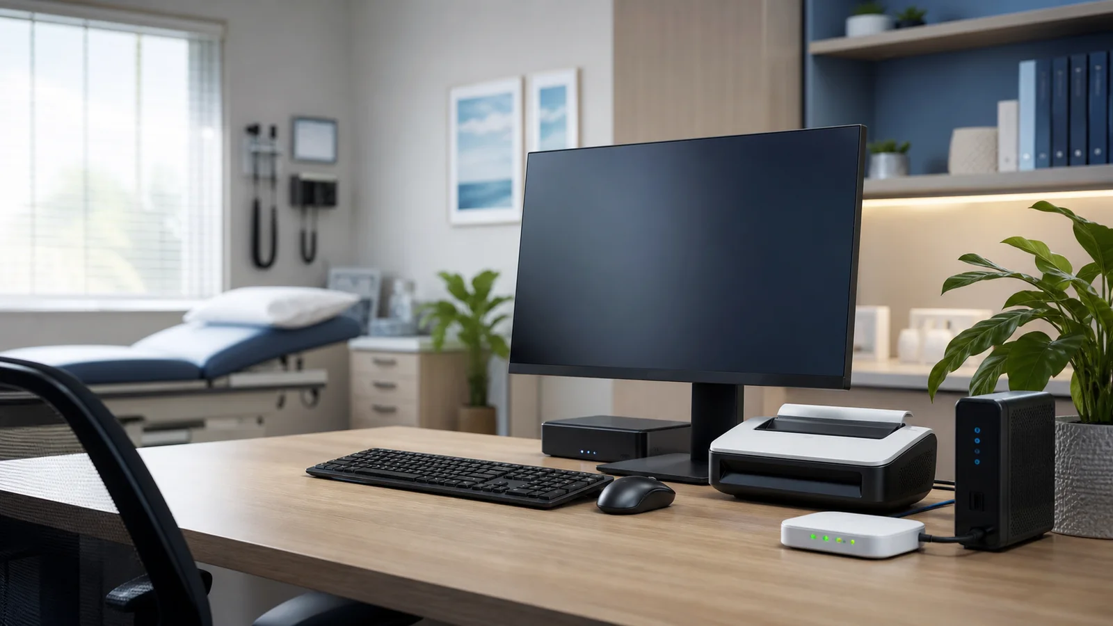 Medical consulting room workstation prepared for a Best Practice Omni deployment