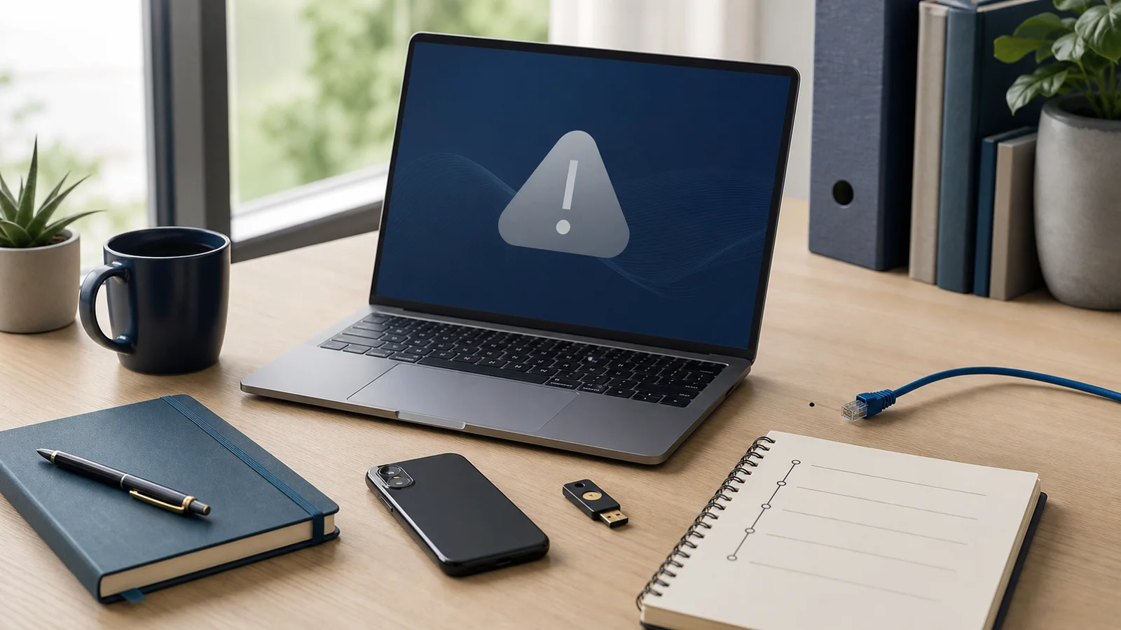 Isolated laptop and incident checklist illustrating business email compromise response